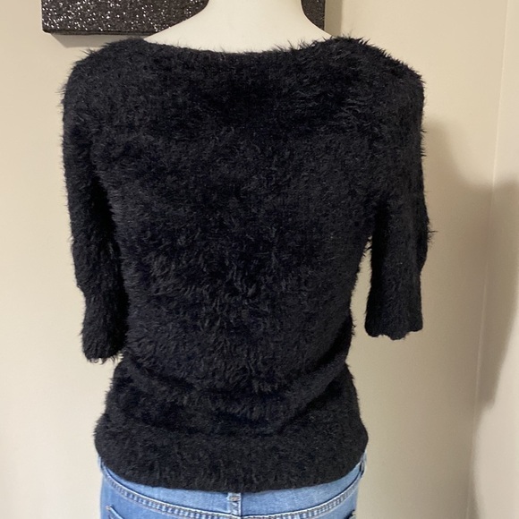 Anthropologie Knitted & Knotted Isola Black Furry eyelash knit Sweater Sz XS - Picture 8 of 12